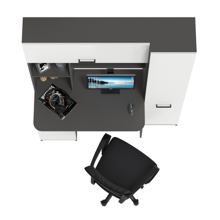 Прямые компьютерные столы, Комплект из компьютерного кресла и компьютерного стола Aльфа кресло чёрное