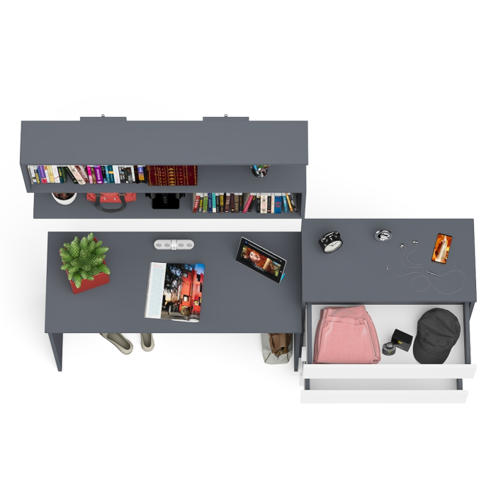 Прямые компьютерные столы, Комод Мори четыре ящика МК800.4 с письменным столом с навесной полкой на 1200