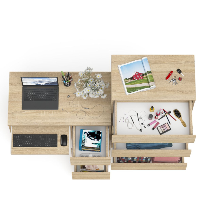 Домашние кабинеты, Высокий комод Мори на 700 5 ящиков и компьютерный стол Мори МС-6 тумба справа