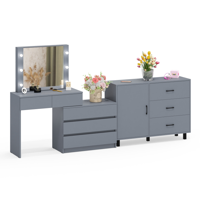 Туалетные столики, Угловой туалетный столик с подсветкой 110 и тумба-комод дверка и 3 ящика 122-1204