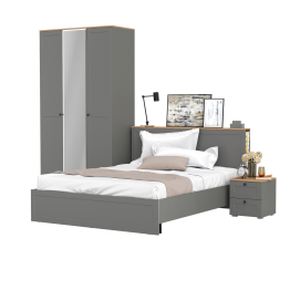 Гарнитур спальный из шкафа с зеркалом с кроватью Остин 11.53 с ортопедом и прикроватной тумбочки