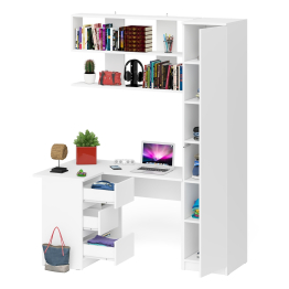 Угловой компьютерный стол с ящиками Мори МС-16 левый с книжной полкой и пеналом с полками