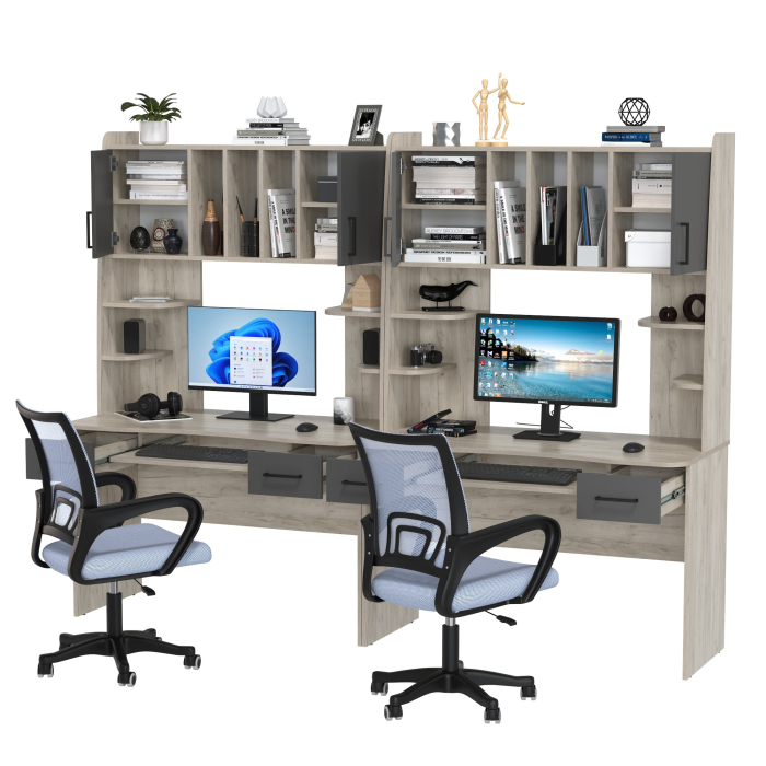 Прямые компьютерные столы, Два рабочих стола Бета и два кресла 103 серых