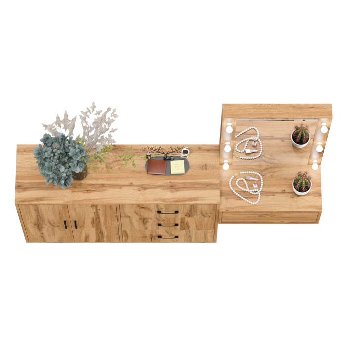 С зеркалом, Стол косметический навесной с подсветкой и тумба-комод 123-1204.