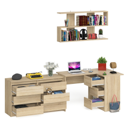 Стол угловой компьютерный Мори МС-16 правый с книжной полкой и комодом на шесть ящиков