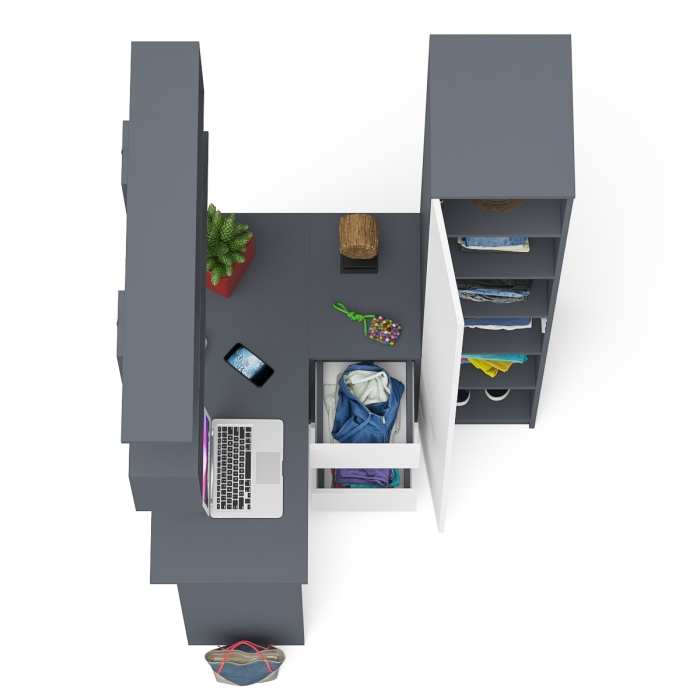 Домашние кабинеты, Стол угловой компьютерный Мори МС-16 правый с пеналом с полками и навесной открытой полкой 1200