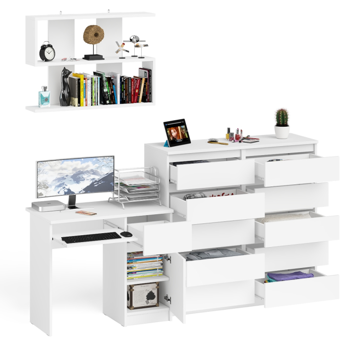 Домашние кабинеты, Стол компьютерный Мори МС-1 правый с комодом на 10-ть ящиков и навесной полкой 900