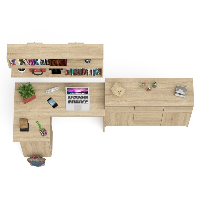 Домашние кабинеты, Стол компьютерный угловой Мори МС-16 левый с комодом МК1200.4 и навесной открытой полкой 1200