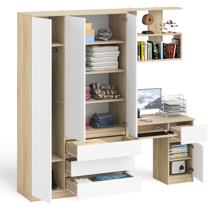 Домашние кабинеты, Шкаф-комод Мори МШ1200.1 со столом Мори МС-1 правый и полкой Мори 900