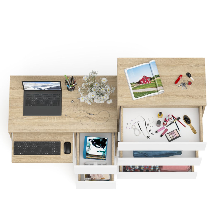 Домашние кабинеты, Высокий комод Мори на 700 5 ящиков и компьютерный стол Мори МС-6 тумба справа