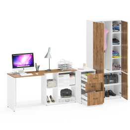 Тумбочка для бумаг три ящика Лидер-8 и стол с бельевым шкафом 20Б