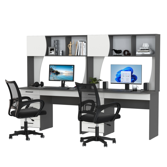 Прямые компьютерные столы, Комплект из двух рабочих столов Сигма и двух компьютерных кресел чёрных