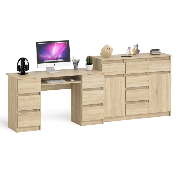 Компьютерные столы, Двухтумбовый стол компьютерный МС-2 с ящиками и тумба-комод МК1200.4 Мори