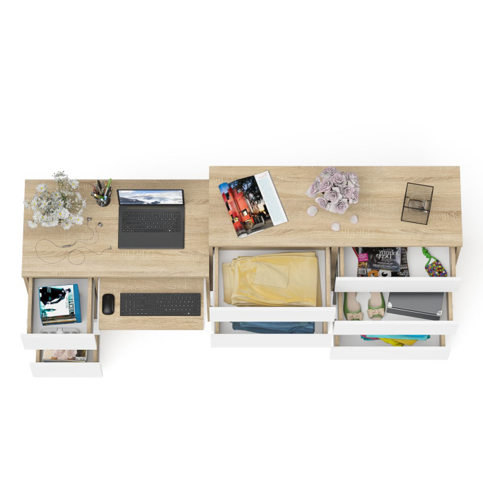 Домашние кабинеты, Комод Мори 1200-8 и стол компьютерный МС-6 3 ящика слева