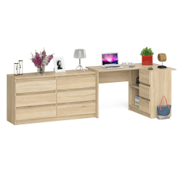 Комод широкий Мори МК1380 6-ть ящиков и стол угловой компьютерный Мори МС-16 правый