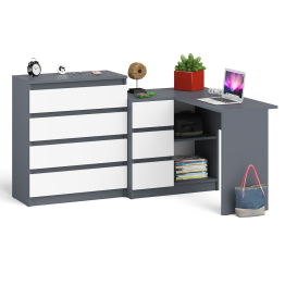 Комод Мори МК800 4-ре ящика с угловым компьютерным столом Мори МС-16 тумба слева