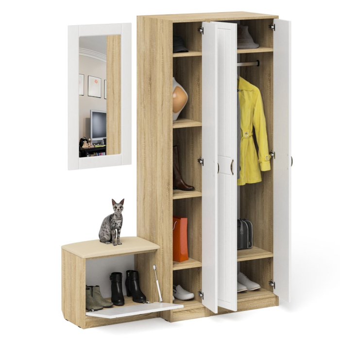 Прихожие, Шкаф с пеналом-500 и обувницей с сиденьем П-6 фрезеровка прованс