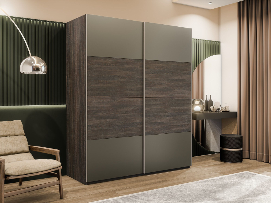 Шкафы-купе 2-х дверные, Шкаф-купе Эста 2-х дверный ДСП/Стекла хаки/Доводчик 160х66х240