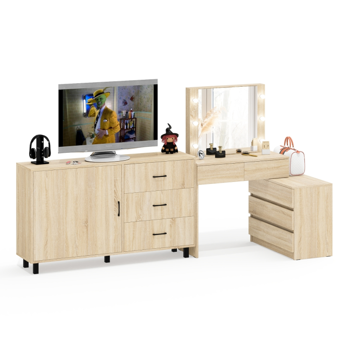 Туалетные столики, Стол-трансформер косметический с подсветкой 110 и комод-тумба три ящика 122-1504