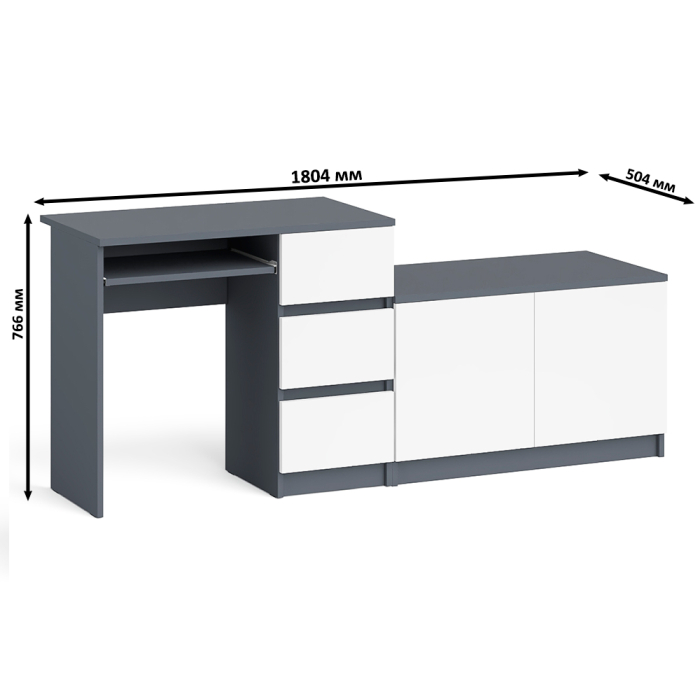 Прямые компьютерные столы, Тумба Мори МА900.1 и стол компьютерный МС-6 ящики справа