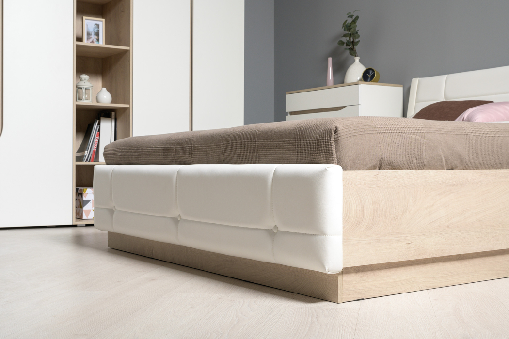 Спальные гарнитуры, Комплект мебели Муссон № 19 белый/чёрный/дуб эндгрейн/иск.к белая, 1600х2000 мм