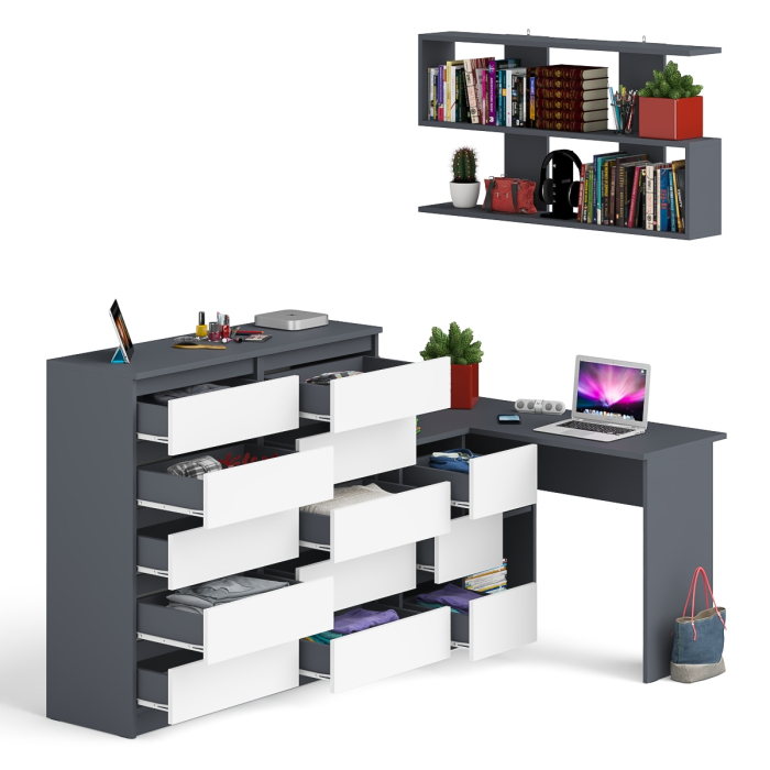 Домашние кабинеты, Стол угловой компьютерный Мори МС-16 левый с комодом на 10-ть ящиков и полкой на 1200
