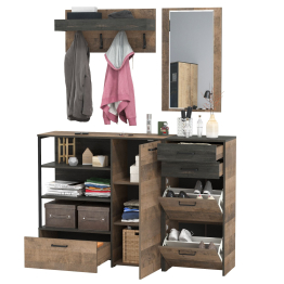 Комод с дверкой с высокой тумбой для обуви с зеркалом и вешалкой Трувор