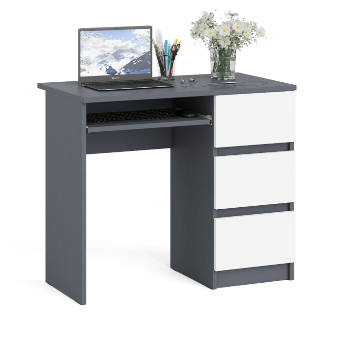 Детские столы, Стол компьютерный три ящика Мори МС-6 правый