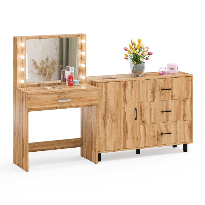 Туалетные столики, Косметический стол с подсветкой и выдвижным ящиком СТ-4 и комод 122-1204