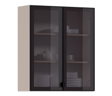 Навесные, Регина РП-180 Полка Песочный/Витрина алюминий Черный матовый/стекло Бронза