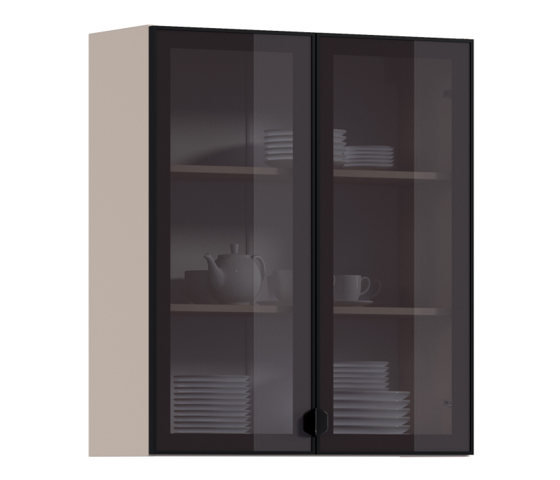 Навесные, Регина РП-180 Полка Песочный/Витрина алюминий Черный матовый/стекло Бронза