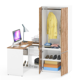 Шкаф для одежды глубокий с дверками и компьютерный стол Лидер-8