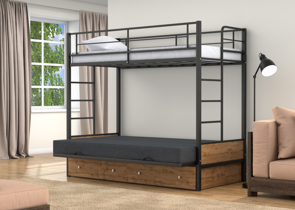 Для подростков, Двухъярусная кровать-диван Дакар 1 ящики Дуб ватан