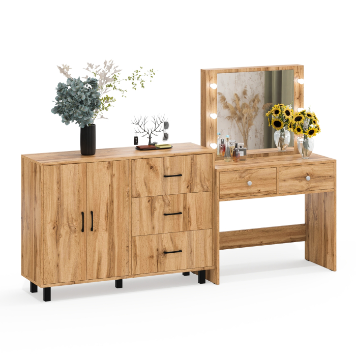 С зеркалом, Комод 123-1204 и косметический столик с подсветкой СТ-5