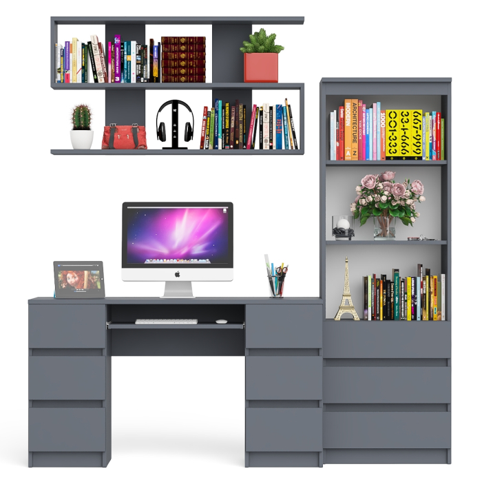 Домашние кабинеты, Рабочее место Мори из стола двухтумбового МС-2 с навесной полкой и стеллажом