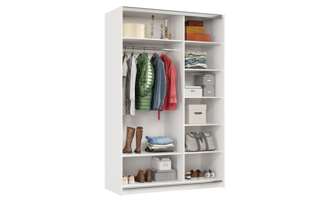 Шкафы-купе 2-х дверные, Шкаф-купе Smart 1424 2х дверный (фасады ЛДСП/зеркало) профиль серебро