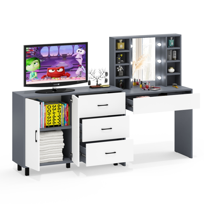 С зеркалом, Туалетный столик с подсветкой 115 и тумба-комод 123-1204