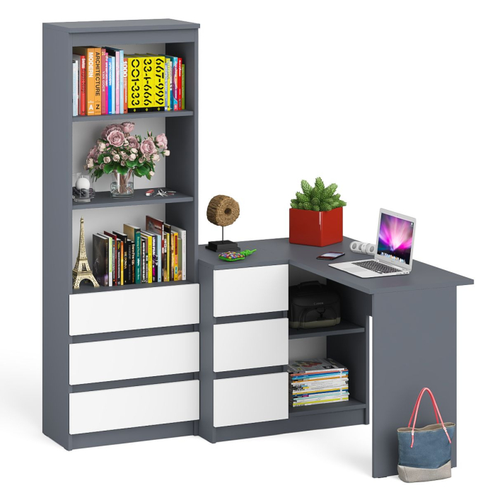 Домашние кабинеты, Стеллаж-комод Мори МСТ600 3 ящика и стол угловой компьютерный МС-16 левый