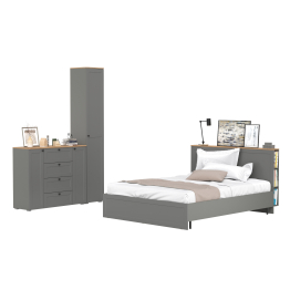 Двуспальная кровать с ортопедическим основанием Остин и шкаф-пенал 13.227 с комодом 16.221