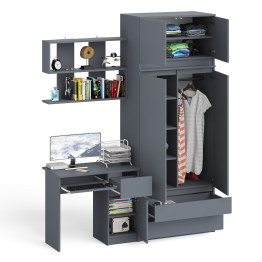 Шкаф с антресолью Мори МА900.1 с компьютерным столом МС-1 правым и книжной полкой