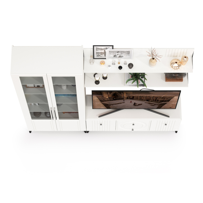 Стенки для гостиной, Сервант со стеклом и ТВ-тумба с двумя верхними полками Валенсия № 59
