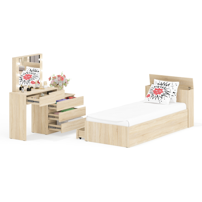 Спальные гарнитуры, Стол косметический с подсветкой 110 с кроватью с выдвижными ящиками Ксения 900