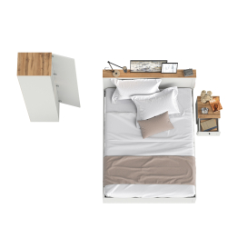 Кровать двуспальная Остин с ортопедом и платяной шкаф-пенал с тумбой прикроватной