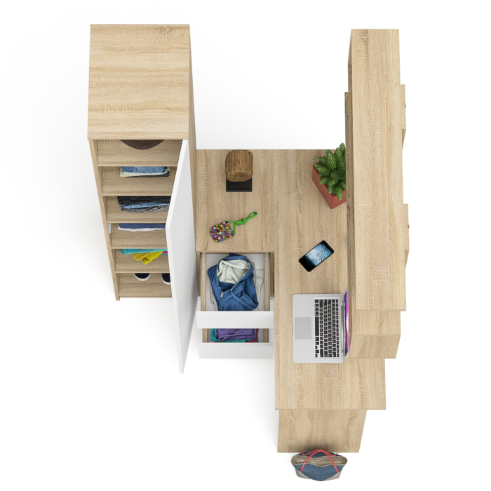 Домашние кабинеты, Угловой компьютерный стол с ящиками Мори МС-16 левый с книжной полкой и пеналом с полками