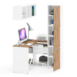 Пенал пять полок и стол компьютерный с верхней навесной полкой Лидер-8