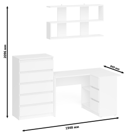 Комод Мори МК700.5 со столом компьютерным угловым МС-16 правым и открытой полкой 1200