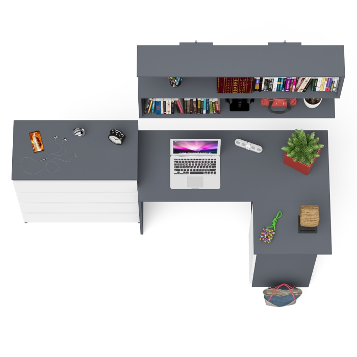 Домашние кабинеты, Книжная навесная полка Мори с угловым компьютерным столом МС-16 правым и комодом Мори МК800.4