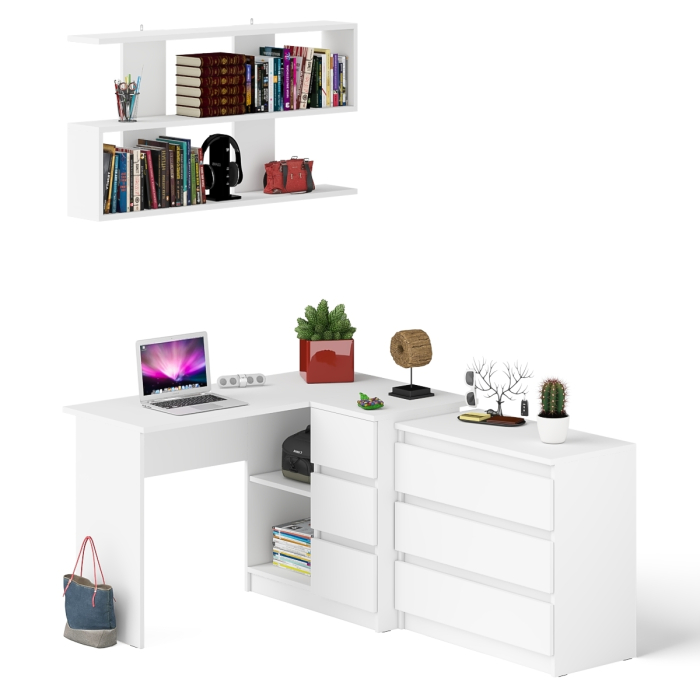 Домашние кабинеты, Стол компьютерный Мори МС-16 правый с навесной полкой и комодом МК800.1