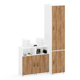 Узкий глубокий шкаф 23Б Лидер-8 и две тумбы с нишей и дверкой