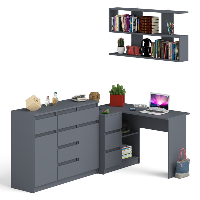 Домашние кабинеты, Стол компьютерный угловой Мори МС-16 левый с комодом МК1200.4 и навесной открытой полкой 1200